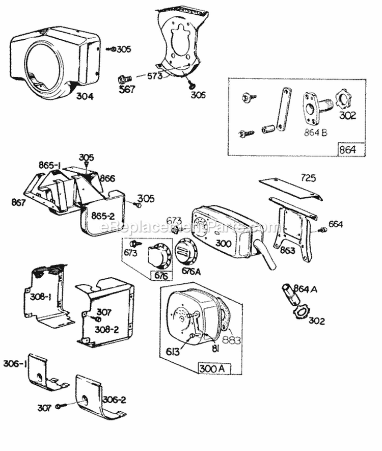 BlowerhsgMufflersShielding Diagram and Parts List for 421437-0021-99  Briggs and Stratton Engine